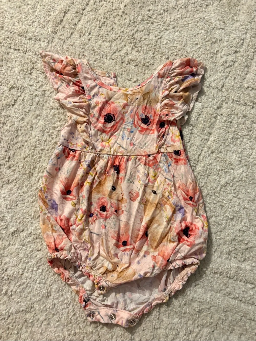 Posh Peanut Pink Floral Baby One-Piece Romper with Ruffles